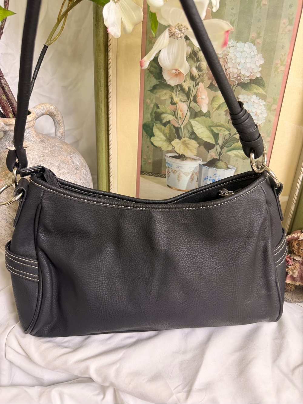 Y2K Rosetti Black Faux Leather Shoulder Bag with Silver Hardware - Whimsigoth - Picture 6 of 9